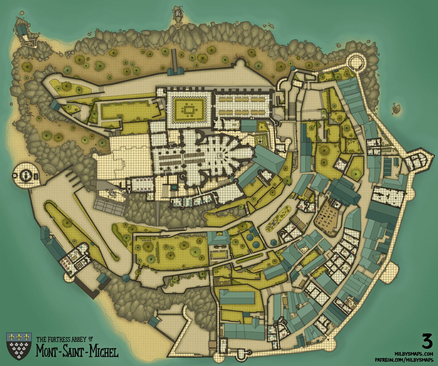Vibrant Historical Map of Mont-Saint-Michel